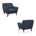 Ruang tamu satu kursi biru kain santai sofa dengan kaki kayu solid